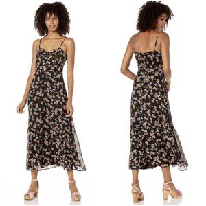 NEW Revolve RSVP BB DAKOTA Black FLORAL DAISY BELL Ruffle Chiffon MIDI DRESS 12